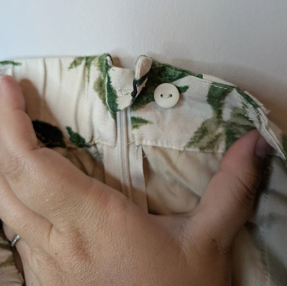 J Jill Cream Tropical Leaf Plant Patterned Linen Blend  Wide Leg Pants Women S - Picture 5 of 11